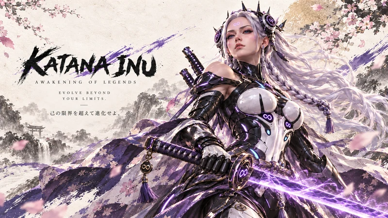 White-haired cyber warrior wielding a purple energy katana