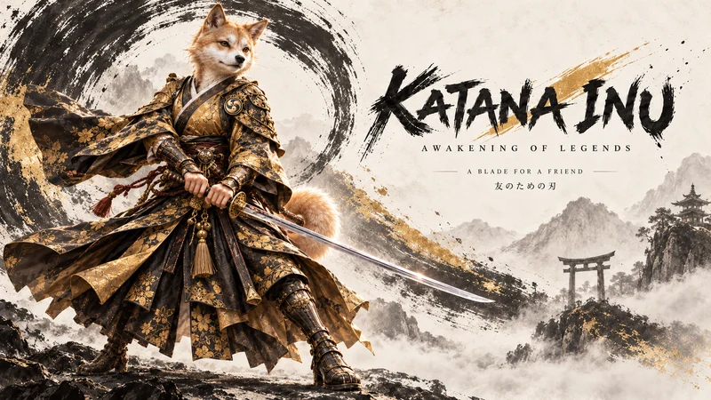 Fox samurai in black-and-gold armor holding a katana