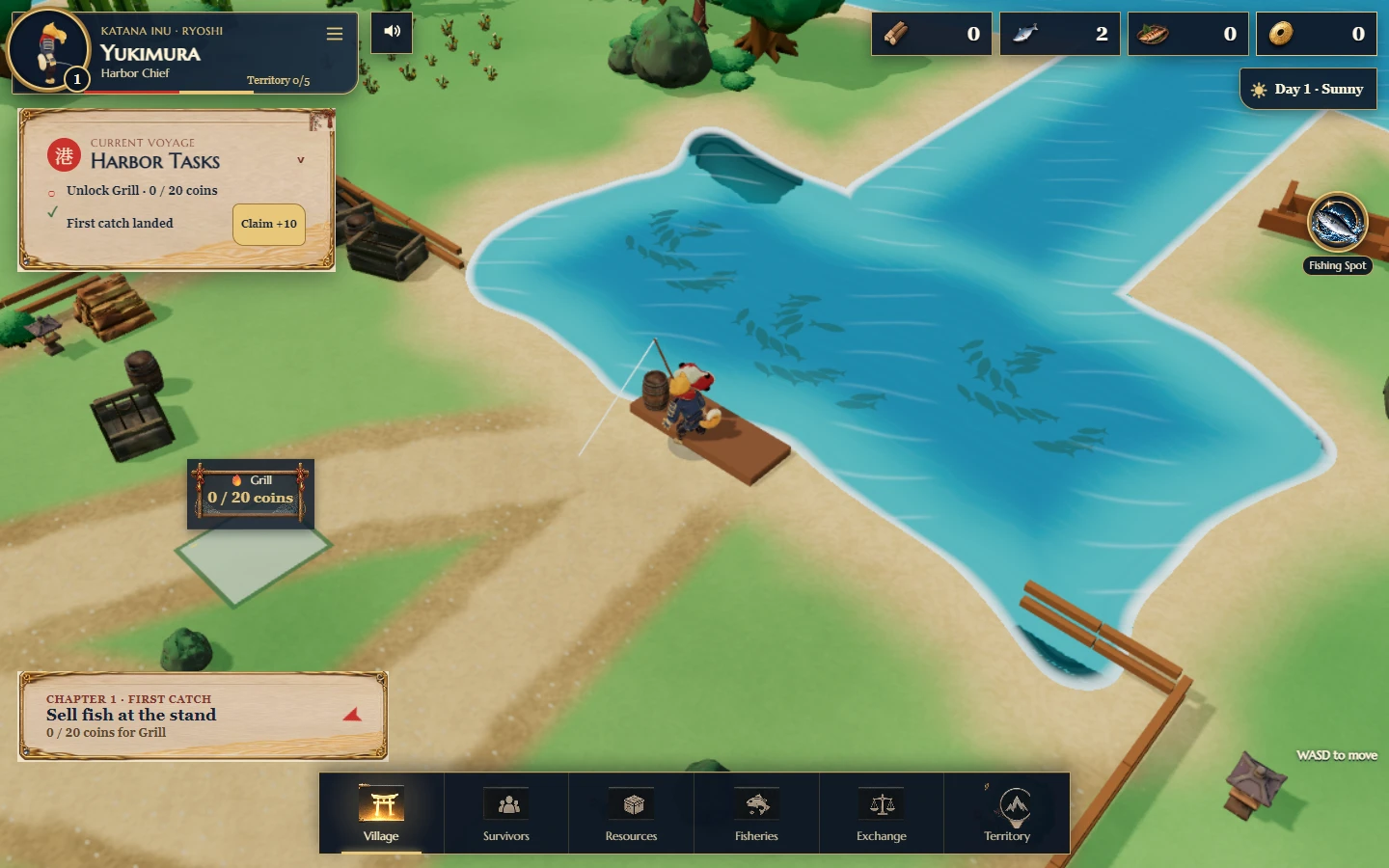 Yukimura fishing at the current harbour pond